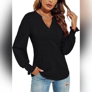 NWT Romanstii Casual V Neck Loose Puff Long Sleeve Top Blouse, M (8-10)